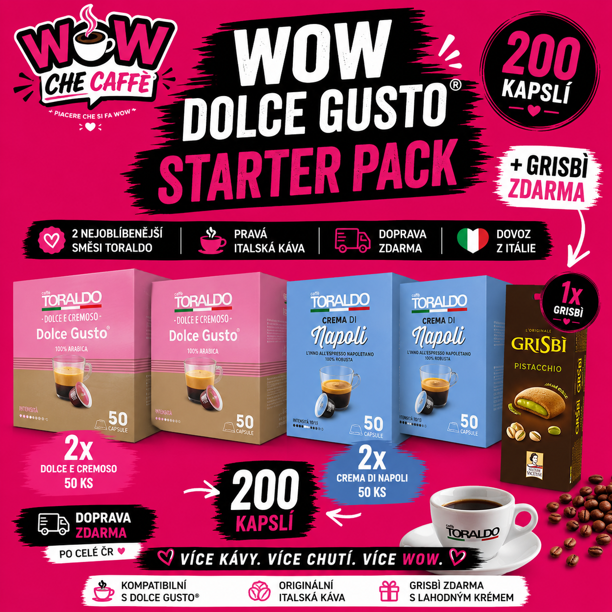 WOW DOLCE GUSTO STARTER PACK | 200 KAPSLÍ + GRISBÌ ZDARMA