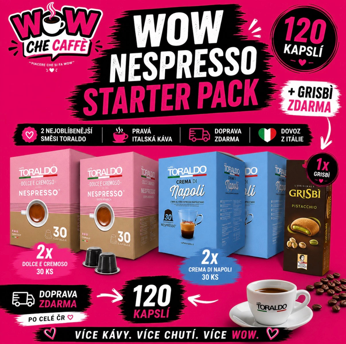 WOW NESPRESSO STARTER PACK | 120 KAPSLÍ + GRISBÌ